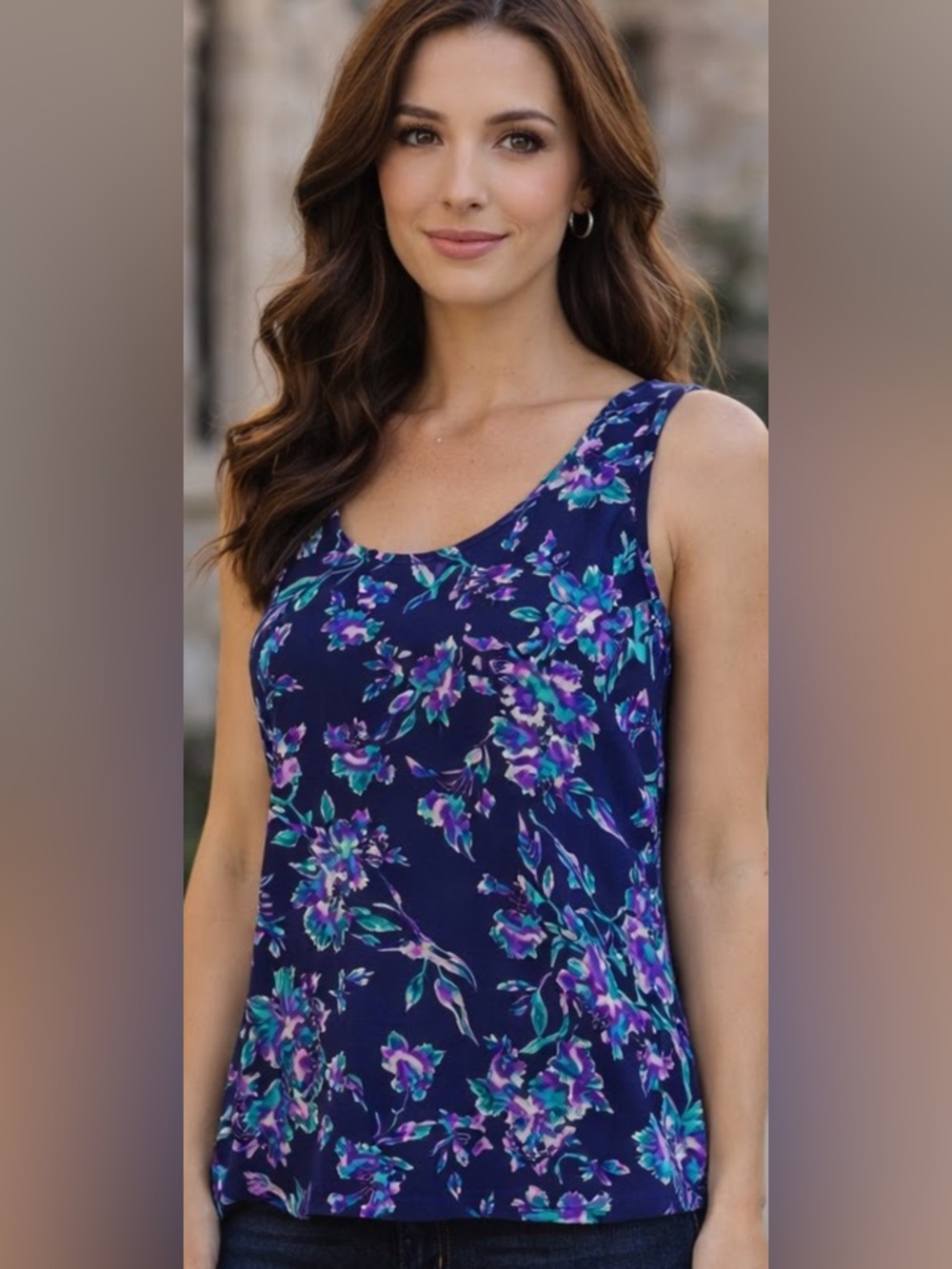 Women’s Medium Floral Sleeveless Top Blouse NWT Blue Purple Summer Office Casual
